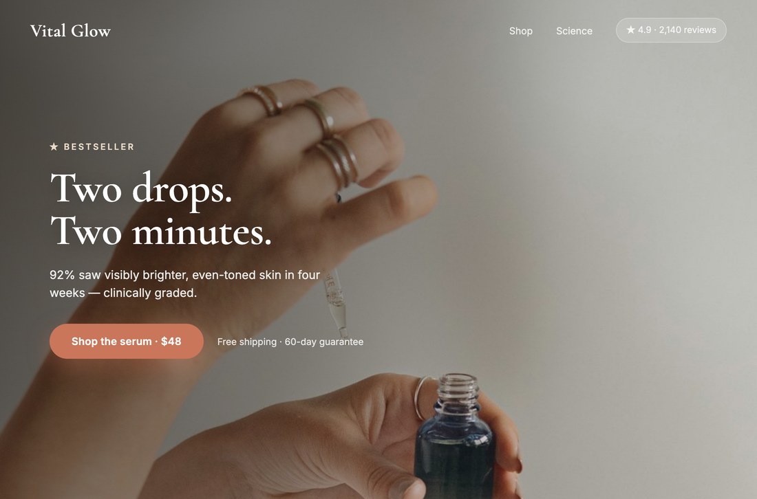 Two variants of the same storefront page; the one that converted better is marked as shipped