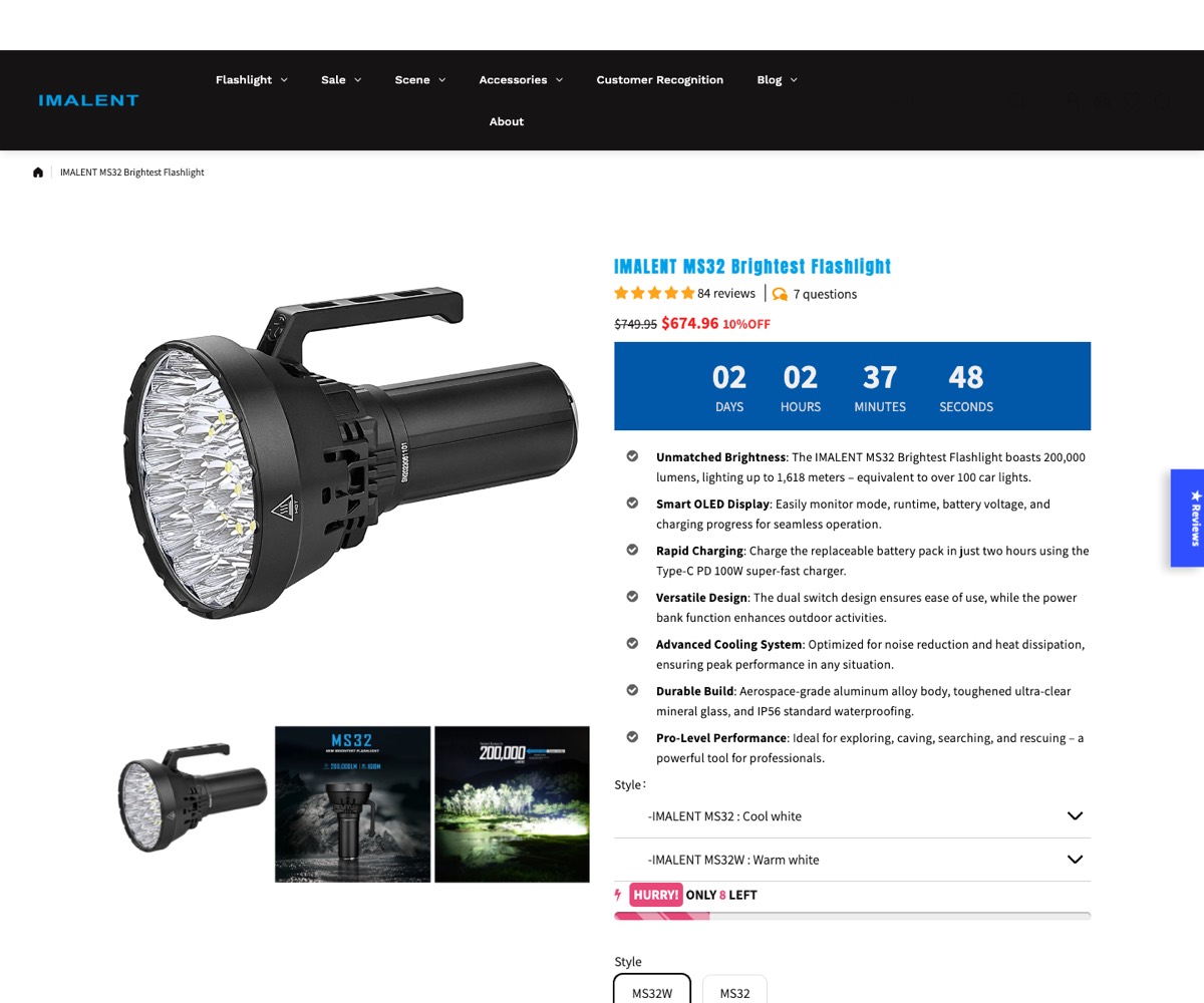 The MS32 product page. 1,241 words, 6 sections, 107 images.