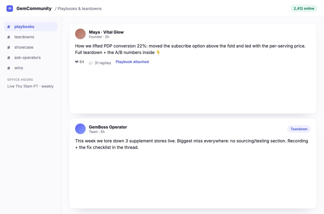 The GemCommunity feed: playbooks, teardowns and operator posts